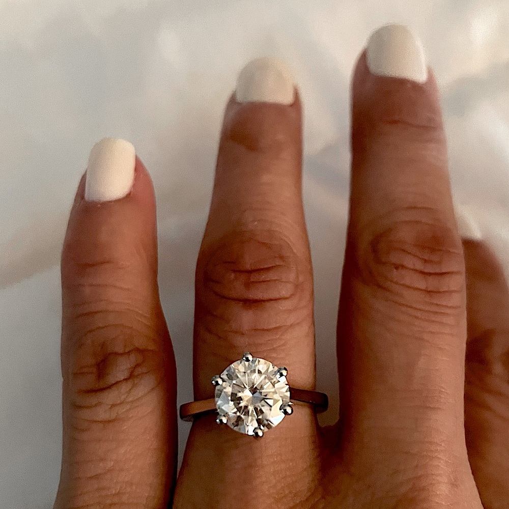 Brand New, Perfect 3.00ct Moissanite and Pure Platinum Engagement Ring, Size 6